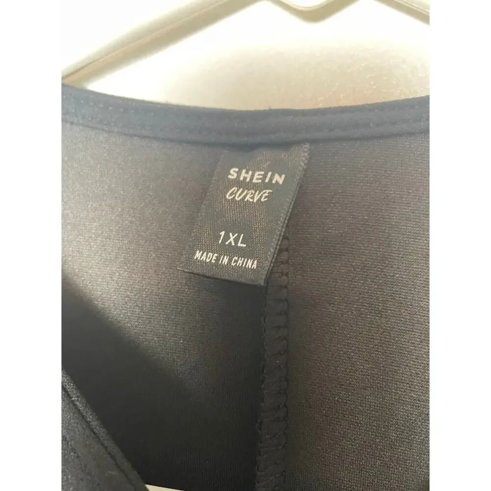 Women's Black Moto Jacket Minimalist Diagonal Silver Full Zip Cropped Size 1XL